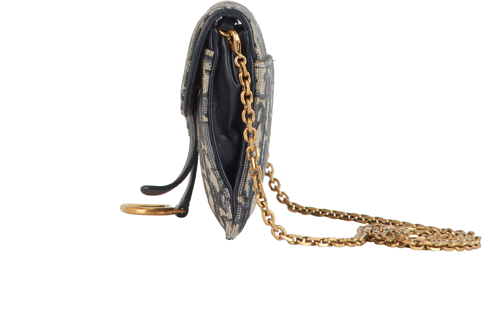 Oblique Saddle WOC, &pound;695, Handbags, Blue/Cream, Canvas/Leather, Bottom view